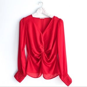 Red sheer stone embellished San Joy blouse